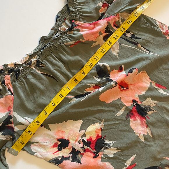 White House Black Market Floral Off-Shoulder Blouse - Green and Pink - Picture 10 of 11